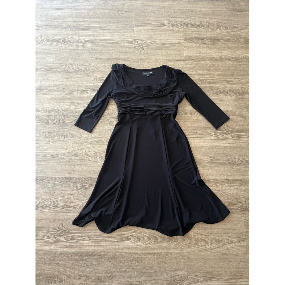 Jones New York Midi A Line Dress Petite Womens 8P Black Cowl Neck Ruched Evening